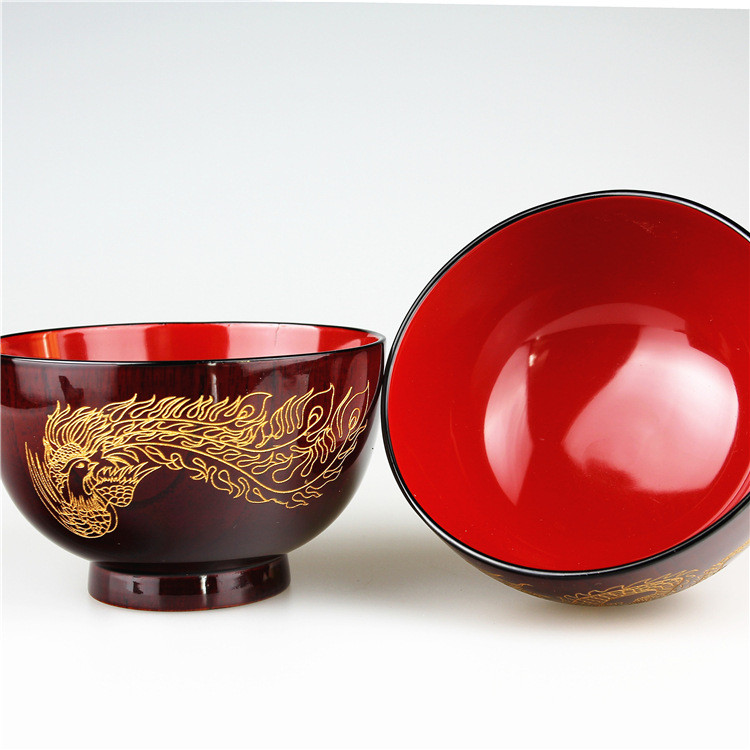 Natūralus jujube Medinis dubenėlis ryžių sriuba Makaronų dubenys Vaikų pietų dėžutė virtuvės indai Dragon and Phoenix Wooden Bowl