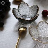 Νέο μικρό γυάλινο πιάτο Nodic For Ice Cream Fruit Sala Gold inlay Sauce Bowl Ανθη κερασιάς Καρυκεύματα Πιάτο Κουζίνας