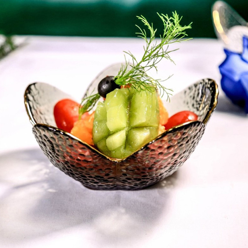 Νέο μικρό γυάλινο πιάτο Nodic For Ice Cream Fruit Sala Gold inlay Sauce Bowl Ανθη κερασιάς Καρυκεύματα Πιάτο Κουζίνας