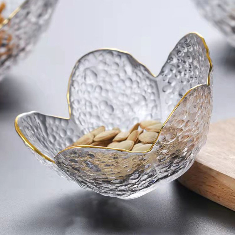 Νέο μικρό γυάλινο πιάτο Nodic For Ice Cream Fruit Sala Gold inlay Sauce Bowl Ανθη κερασιάς Καρυκεύματα Πιάτο Κουζίνας