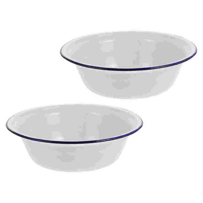 Emalio dubuo dubenys sriubos dubenėlis, patiekimas emaliuotų salotų maišymo lėkštės Grūdų apvalūs vaisiai Didelis metalinis senovinis padėklas makaronų vakarienė