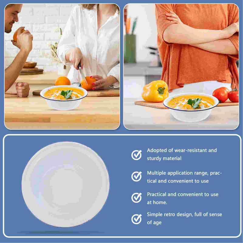 Zománcozott tál tálak Levesestál Tálalás Zománcozott saláta keverőtányérok Gabonafélék Kerek Gyümölcs Nagy Fém Vintage Tálcás Tészta vacsora