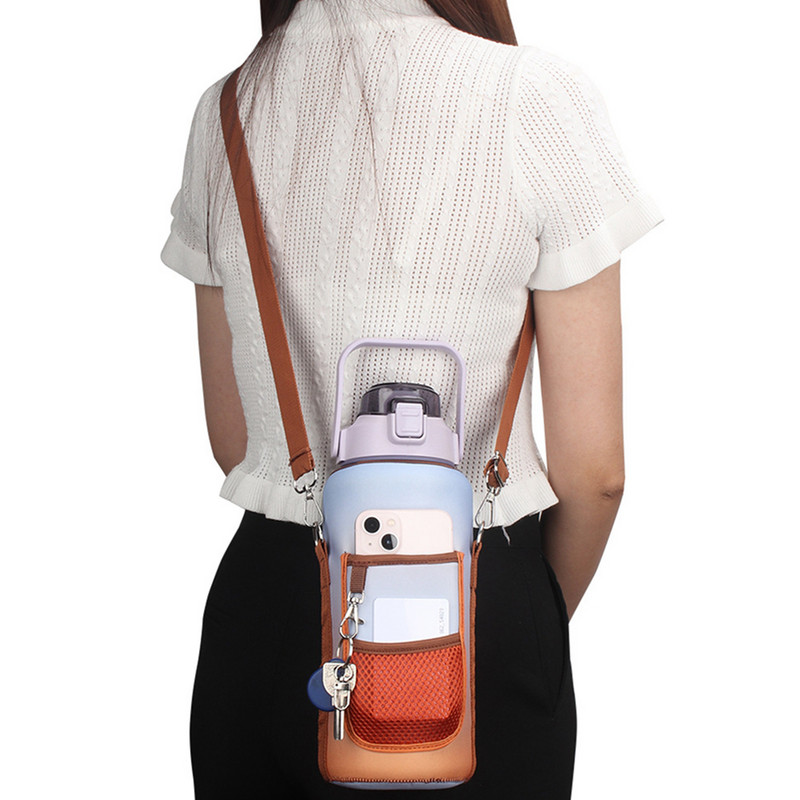 Pusės galono sportinio vandens butelio rankovė 64 OZ izoliuotas puodelio laikiklio krepšys su peties dirželiu telefono kišenė, skirta treniruoklių salei lauke