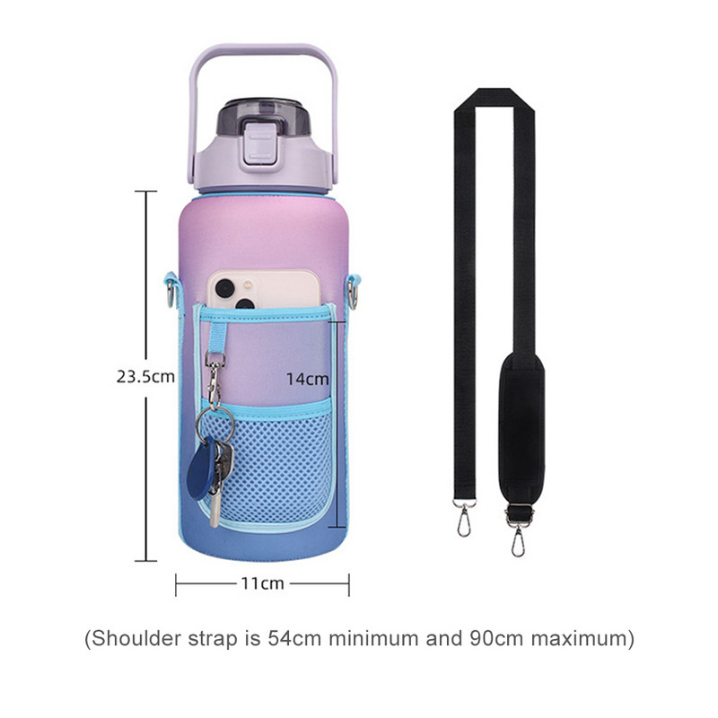 Pusės galono sportinio vandens butelio rankovė 64 OZ izoliuotas puodelio laikiklio krepšys su peties dirželiu telefono kišenė, skirta treniruoklių salei lauke