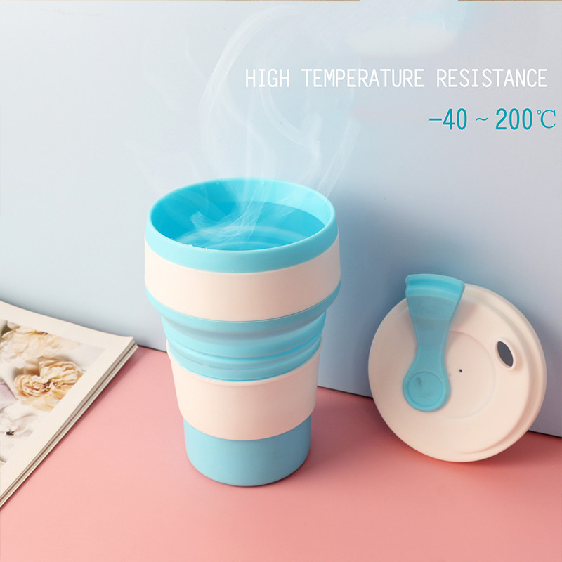 Nešiojamas silikoninis mini sulankstomas puodelis su dangteliu lauko kempingo karštam vandeniui atsparus kavos puodelis Kelioninis burnos skalavimo skystis Teleskopinis puodelis
