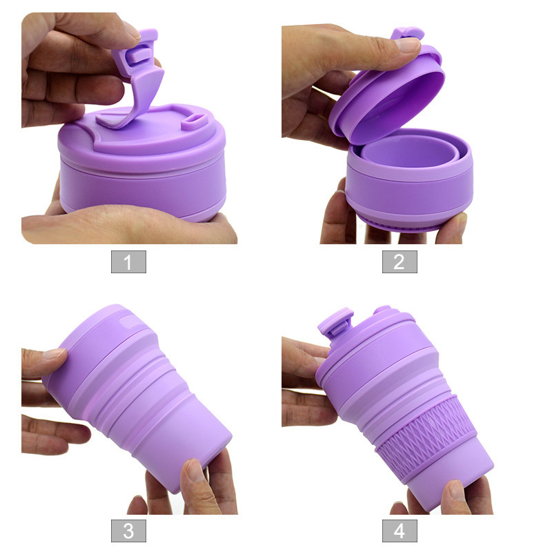 Nešiojamas silikoninis mini sulankstomas puodelis su dangteliu lauko kempingo karštam vandeniui atsparus kavos puodelis Kelioninis burnos skalavimo skystis Teleskopinis puodelis