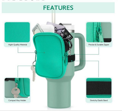 Geantă de transport pentru sticle de apă din neopren Smooth Trip, cu husă pentru telefon, buzunare și curea reglabilă pentru Stanley 40oz 20oz 30oz