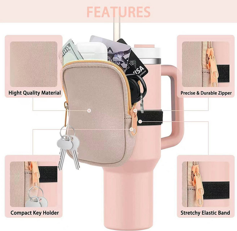 Geantă de transport pentru sticle de apă din neopren Smooth Trip, cu husă pentru telefon, buzunare și curea reglabilă pentru Stanley 40oz 20oz 30oz