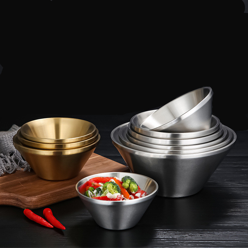 Kétrétegű rozsdamentes acél tál több méretű V-alakú arany ezüst tészta rizs gyümölcssaláta keverőtál konyhai főzőedények
