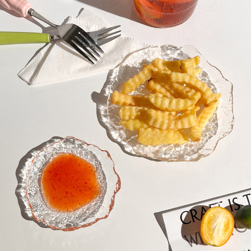 Διαφανής Γυάλινος Δίσκος Διακοσμητικός Δίσκος Αποθήκευσης Κοσμημάτων Κούπα καφέ Πιάτα γλυκού με φρούτα Πιάτα για κέικ Επιτραπέζιο Στολίδι για το τραπέζι