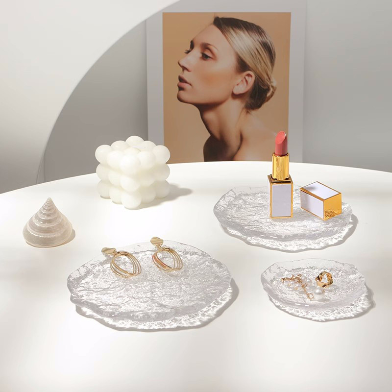 Διαφανής Γυάλινος Δίσκος Διακοσμητικός Δίσκος Αποθήκευσης Κοσμημάτων Κούπα καφέ Πιάτα γλυκού με φρούτα Πιάτα για κέικ Επιτραπέζιο Στολίδι για το τραπέζι