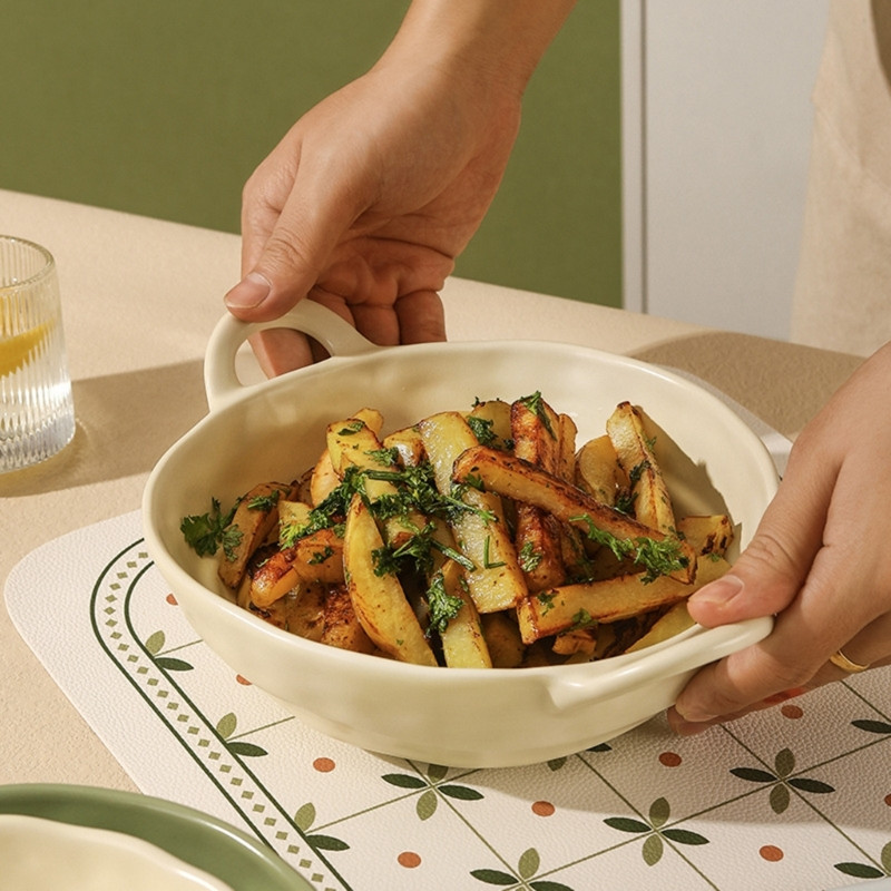 500 ml-es kerámia salátástál fogantyúval konyhai leveses tésztatál tészta gyümölcstál étkészlet mikrohullámú sütő sütőedény