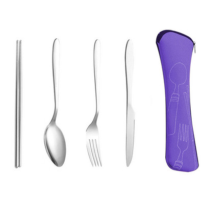 4 tk lauanõude komplekt Kaasaskantav söögiriistade komplekt roostevabast terasest söögipulga kahvel lusikas reisinõud koos karbiga