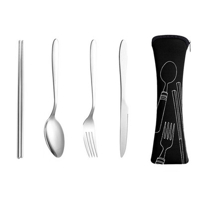 4 tk lauanõude komplekt Kaasaskantav söögiriistade komplekt roostevabast terasest söögipulga kahvel lusikas reisinõud koos karbiga