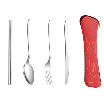 4 tk lauanõude komplekt Kaasaskantav söögiriistade komplekt roostevabast terasest söögipulga kahvel lusikas reisinõud koos karbiga