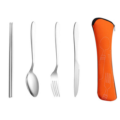 4 tk lauanõude komplekt Kaasaskantav söögiriistade komplekt roostevabast terasest söögipulga kahvel lusikas reisinõud koos karbiga