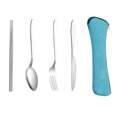 4 tk lauanõude komplekt Kaasaskantav söögiriistade komplekt roostevabast terasest söögipulga kahvel lusikas reisinõud koos karbiga