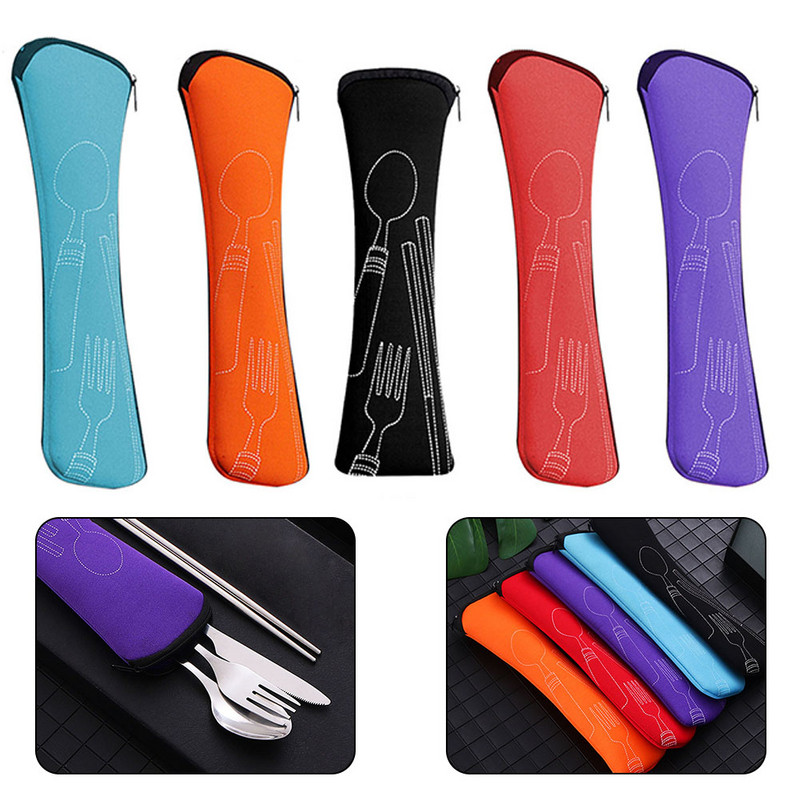 4 tk lauanõude komplekt Kaasaskantav söögiriistade komplekt roostevabast terasest söögipulga kahvel lusikas reisinõud koos karbiga