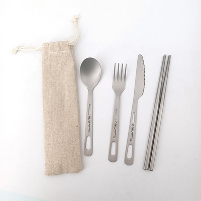 Puhast titaanist lauanõude komplekt välitingimustes kasutamiseks külmunud noa ja kahvli lusikas söögipulgad reisimatkamiseks kaasaskantav noa ja kahvli komplekt