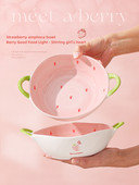 Keraminis braškių makaronų dubuo vaisių salotų dubuo Mielas binauralinis ryžių dubuo Naujas buitinis sriubos dubuo vaisių ir daržovių užkandžių lėkštė