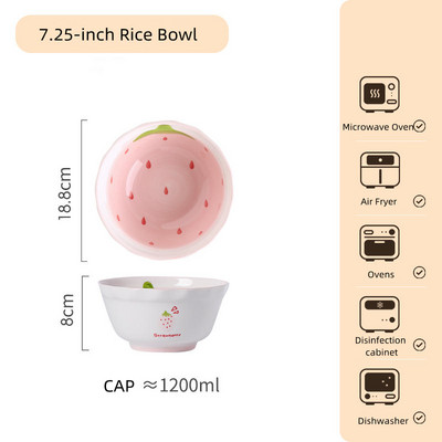 Keraminis braškių makaronų dubuo vaisių salotų dubuo Mielas binauralinis ryžių dubuo Naujas buitinis sriubos dubuo vaisių ir daržovių užkandžių lėkštė