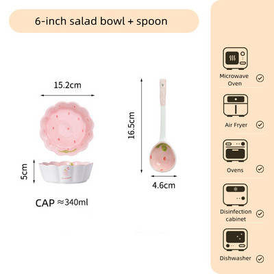 Keraminis braškių makaronų dubuo vaisių salotų dubuo Mielas binauralinis ryžių dubuo Naujas buitinis sriubos dubuo vaisių ir daržovių užkandžių lėkštė