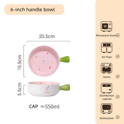 Keraminis braškių makaronų dubuo vaisių salotų dubuo Mielas binauralinis ryžių dubuo Naujas buitinis sriubos dubuo vaisių ir daržovių užkandžių lėkštė