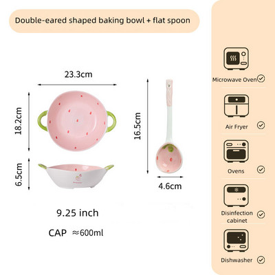 Keraminis braškių makaronų dubuo vaisių salotų dubuo Mielas binauralinis ryžių dubuo Naujas buitinis sriubos dubuo vaisių ir daržovių užkandžių lėkštė