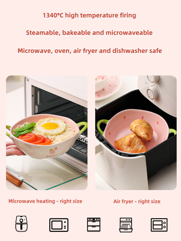 Keraminis braškių makaronų dubuo vaisių salotų dubuo Mielas binauralinis ryžių dubuo Naujas buitinis sriubos dubuo vaisių ir daržovių užkandžių lėkštė