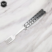 Cuțit fluture lingură pliabilă furculiță portabilă Balisong lingură de antrenament furculiță cuțit fluture antrenor instrumente pentru tacâmuri pentru camping în aer liber