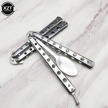 Butterfly Knife Folding Spoon Fork Portable Balisong Training Spoon Fork Butterfly Knife Trainer Outdoor Camping Tableware Tools