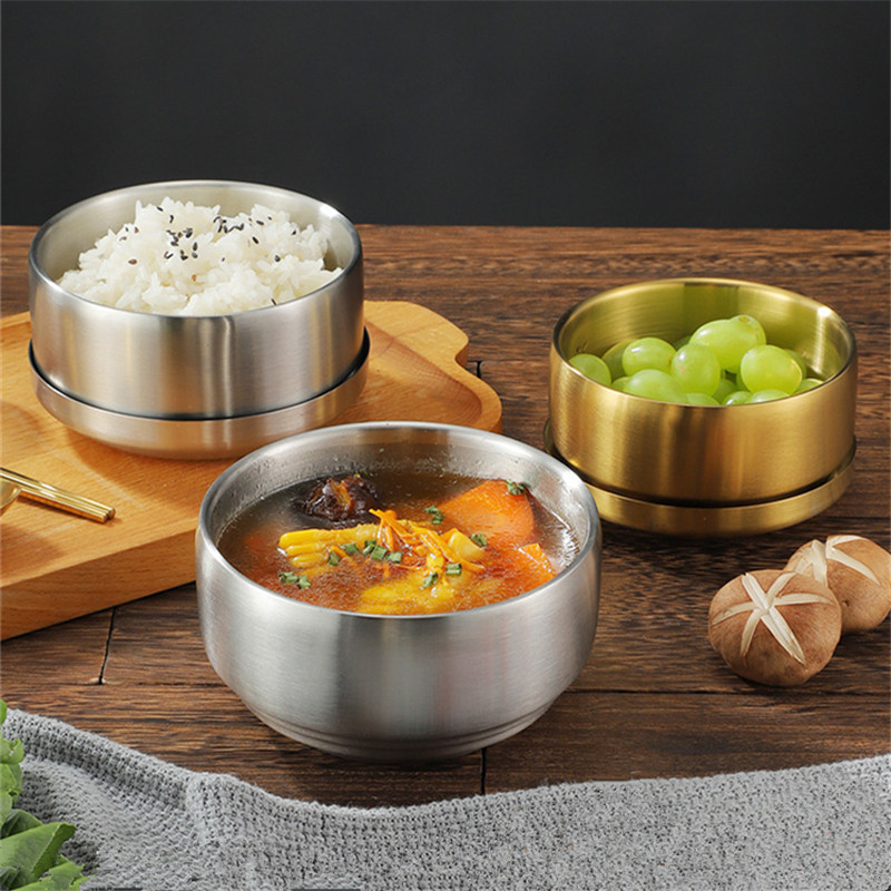 Europietiškas dvisluoksnis nerūdijančio plieno ryžių dubuo, apsaugantis nuo nuplikimo ramen vakarienės dubenys Virtuvės stalo reikmenys Šviežios laikymo reikmenys