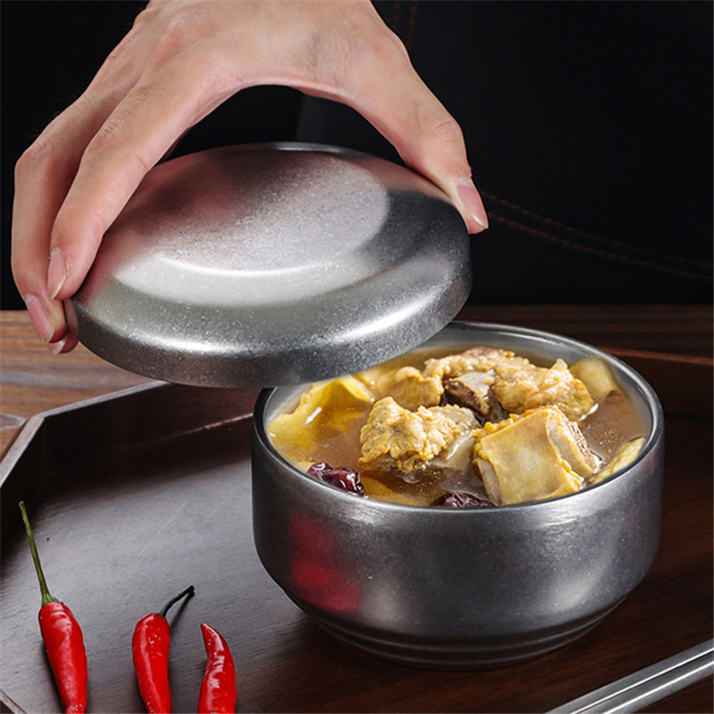 Europietiškas dvisluoksnis nerūdijančio plieno ryžių dubuo, apsaugantis nuo nuplikimo ramen vakarienės dubenys Virtuvės stalo reikmenys Šviežios laikymo reikmenys