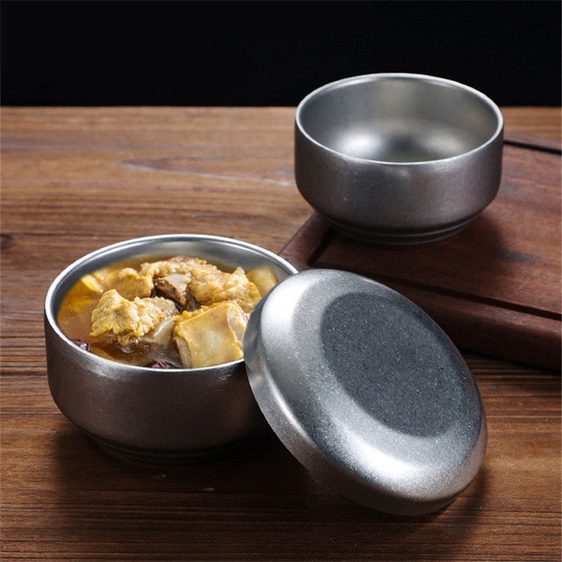 Europietiškas dvisluoksnis nerūdijančio plieno ryžių dubuo, apsaugantis nuo nuplikimo ramen vakarienės dubenys Virtuvės stalo reikmenys Šviežios laikymo reikmenys