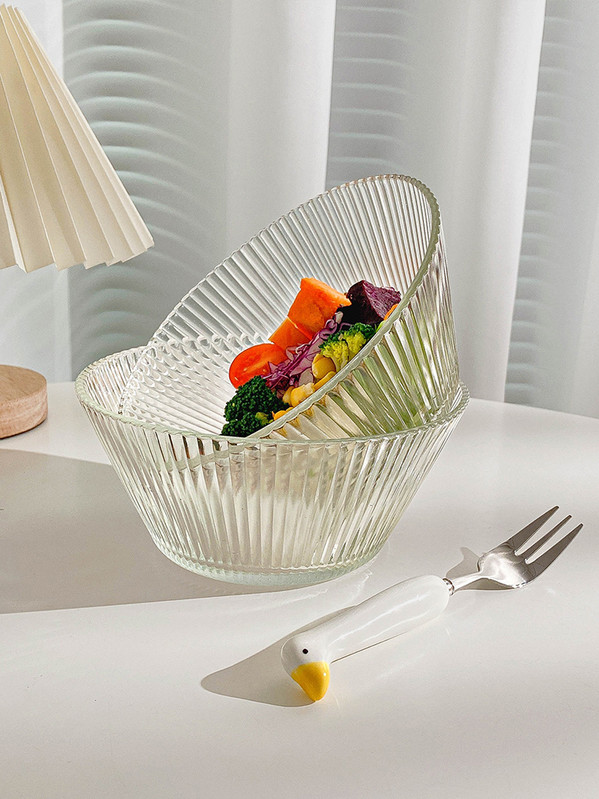 Διαφανές μπολ σαλάτας Γυάλινο Στρογγυλό Σετ οικιακής χρήσης σε ιαπωνικό στυλ Δημιουργικό κέικ φρούτων ριγέ προμήθειες κουζίνας