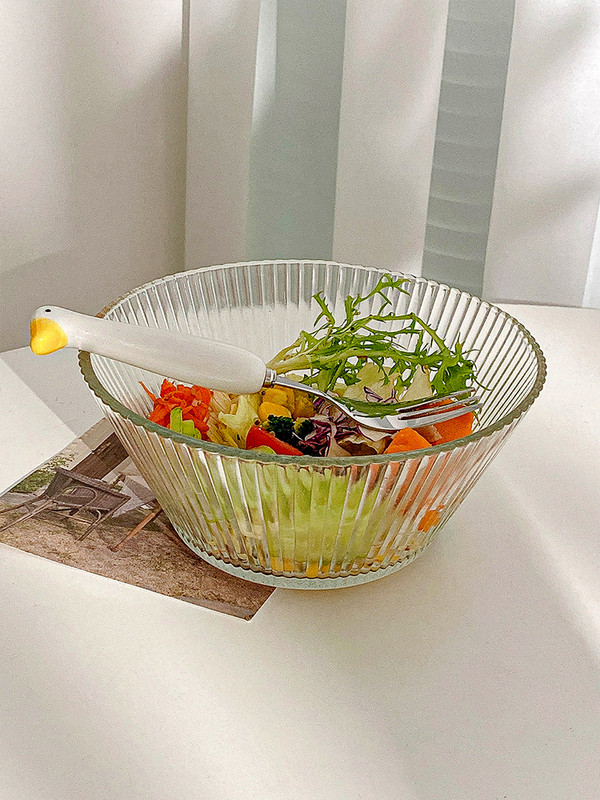 Διαφανές μπολ σαλάτας Γυάλινο Στρογγυλό Σετ οικιακής χρήσης σε ιαπωνικό στυλ Δημιουργικό κέικ φρούτων ριγέ προμήθειες κουζίνας