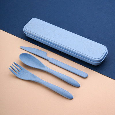 Σετ σκευών ταξιδιού με θήκη από άχυρο σιταριού επαναχρησιμοποιήσιμο κουτάλι Chopstick πιρούνι φορητό σετ μαχαιροπήρουνων κάμπινγκ για πικ-νικ ταξιδιού για παιδιά ενήλικες