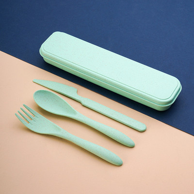 Σετ σκευών ταξιδιού με θήκη από άχυρο σιταριού επαναχρησιμοποιήσιμο κουτάλι Chopstick πιρούνι φορητό σετ μαχαιροπήρουνων κάμπινγκ για πικ-νικ ταξιδιού για παιδιά ενήλικες