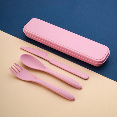 Σετ σκευών ταξιδιού με θήκη από άχυρο σιταριού επαναχρησιμοποιήσιμο κουτάλι Chopstick πιρούνι φορητό σετ μαχαιροπήρουνων κάμπινγκ για πικ-νικ ταξιδιού για παιδιά ενήλικες