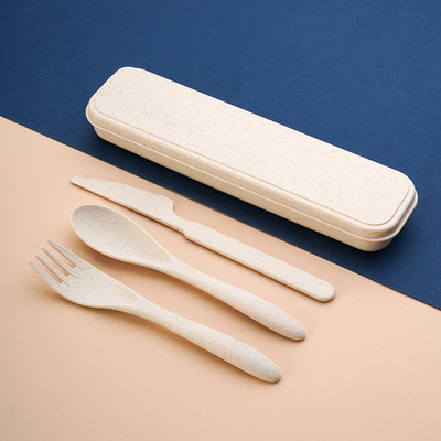 Σετ σκευών ταξιδιού με θήκη από άχυρο σιταριού επαναχρησιμοποιήσιμο κουτάλι Chopstick πιρούνι φορητό σετ μαχαιροπήρουνων κάμπινγκ για πικ-νικ ταξιδιού για παιδιά ενήλικες