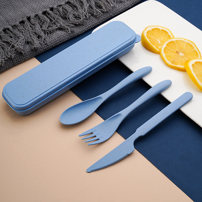 Σετ σκευών ταξιδιού με θήκη από άχυρο σιταριού επαναχρησιμοποιήσιμο κουτάλι Chopstick πιρούνι φορητό σετ μαχαιροπήρουνων κάμπινγκ για πικ-νικ ταξιδιού για παιδιά ενήλικες