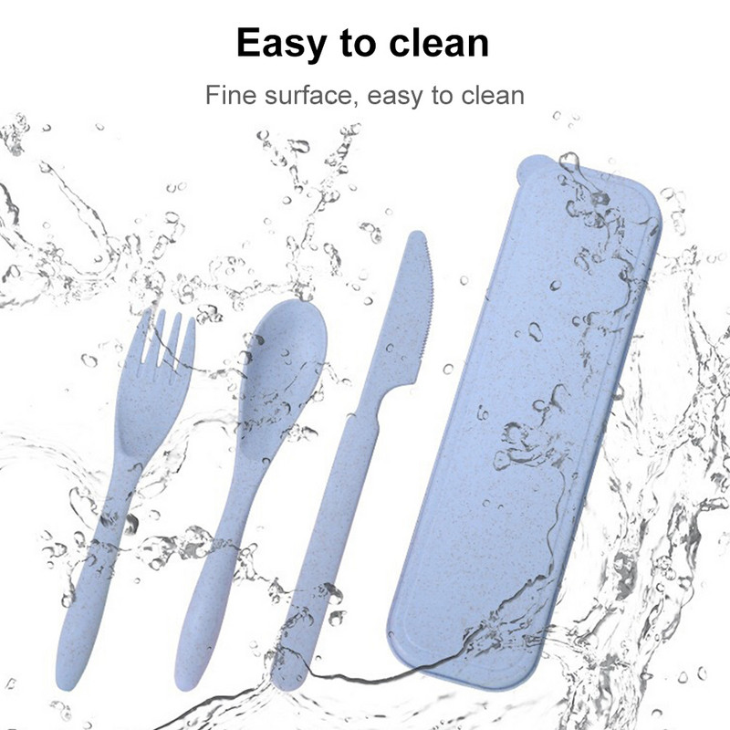 Σετ σκευών ταξιδιού με θήκη από άχυρο σιταριού επαναχρησιμοποιήσιμο κουτάλι Chopstick πιρούνι φορητό σετ μαχαιροπήρουνων κάμπινγκ για πικ-νικ ταξιδιού για παιδιά ενήλικες