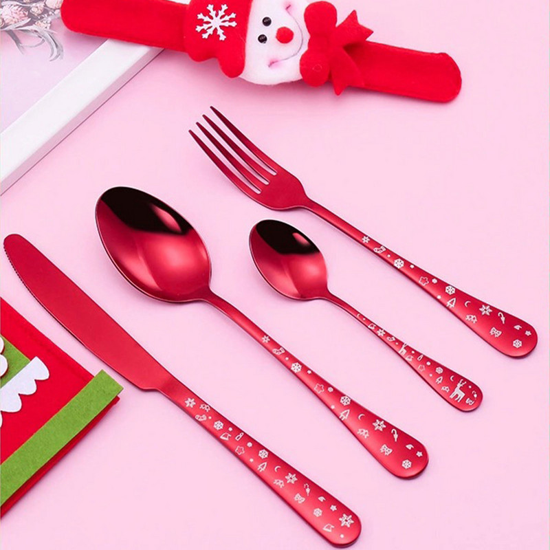 4vnt/rinkinys Aukštos kokybės kalėdinių stalo įrankių rinkinys nerūdijančio plieno raudonas žalias indai Peilis šakutė Šaukštas stalo įrankiai virtuvės maistas 45a