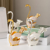 6 vnt. šaukštai + 1 vnt. laikiklis gulbės šakutės kavos šaukšto laikiklis tuščiaviduris namų dekoravimui vaisius desertas, svetainė virtuvės stalo reikmenų rinkinys