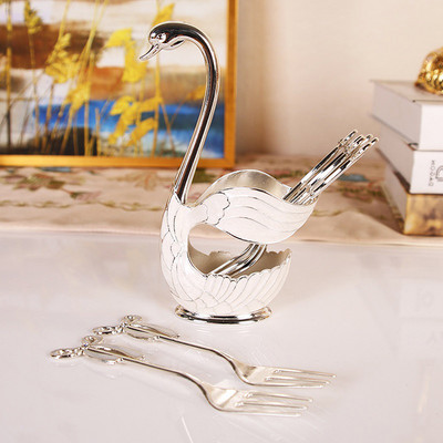 6 vnt. šaukštai + 1 vnt. laikiklis gulbės šakutės kavos šaukšto laikiklis tuščiaviduris namų dekoravimui vaisius desertas, svetainė virtuvės stalo reikmenų rinkinys