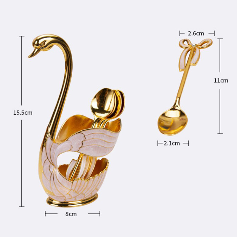 6 vnt. šaukštai + 1 vnt. laikiklis gulbės šakutės kavos šaukšto laikiklis tuščiaviduris namų dekoravimui vaisius desertas, svetainė virtuvės stalo reikmenų rinkinys