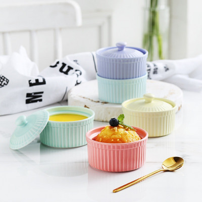 Modern kerámia fedővel desszertes tál porcelán kis levesestál Torta sütőforma konyhai eszközök H144