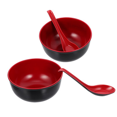 2 rinkinys Melamino ramen sriubos makaronų dubenys japoniškų ryžių laikymo dubenys Maisto patiekimo dubenys su šaukštais Virtuvės indai