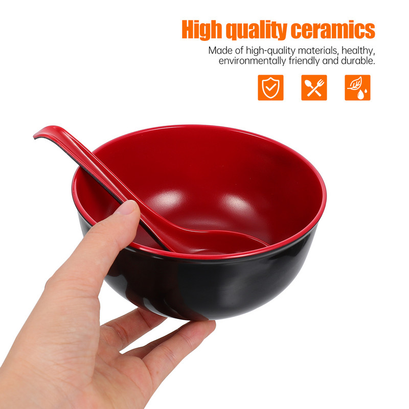 2 rinkinys Melamino ramen sriubos makaronų dubenys japoniškų ryžių laikymo dubenys Maisto patiekimo dubenys su šaukštais Virtuvės indai