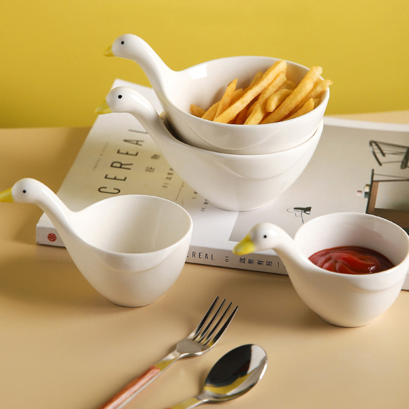 Χαριτωμένο κεραμικό μπολ σε σχήμα χήνας με λαβή για σνακ Επιδόρπιο σάλτσα Παιδικό φαγητό Πιάτα σερβιρίσματος Επιτραπέζια σκεύη Kawaii